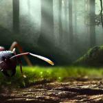 A detailed macro shot of an ant species crawling on a green plant stem, captured in the wild.